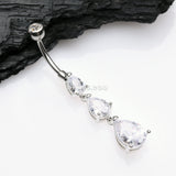Detail View 2 of Cascading Teardrop Sparkles Belly Button Ring-Clear Gem