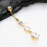 Detail View 2 of Golden Cascading Teardrop Sparkles Belly Button Ring-Clear Gem