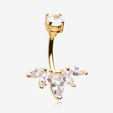 Golden Lotus Marquise Floral Sparkle Belly Button Ring