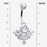 Detail View 1 of Floral Elegant Art Deco Sparkle Belly Button Ring -Clear Gem