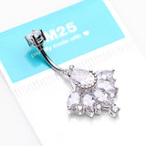 Detail View 3 of Floral Elegant Art Deco Sparkle Belly Button Ring -Clear Gem