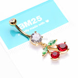 Detail View 3 of Golden Luscious Cherry Sparkle Belly Button Ring-Clear Gem/Red