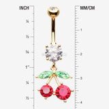 Detail View 1 of Golden Luscious Cherry Sparkle Belly Button Ring-Clear Gem/Red
