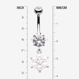 Detail View 1 of Pearlescent Spring Flower Sparkle Dangle Belly Button Ring-Clear Gem/White