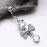 Detail View 2 of Dainty Bow-Tie Prong Gem Sparkle Belly Button Ring-Clear Gem