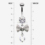 Detail View 1 of Dainty Bow-Tie Prong Gem Sparkle Belly Button Ring-Clear Gem