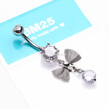 Detail View 3 of Dainty Bow-Tie Prong Gem Sparkle Belly Button Ring-Clear Gem