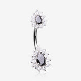 Glistening Teardrop Floral Sparkle Belly Button Ring-Clear Gem/Black