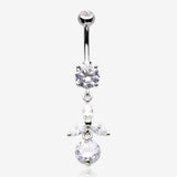 Tri-Marquise Floral Leaf Sparkles Belly Button Ring-Clear Gem