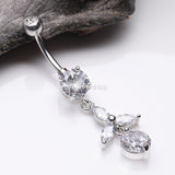 Detail View 2 of Tri-Marquise Floral Leaf Sparkles Belly Button Ring-Clear Gem