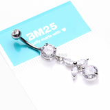 Detail View 3 of Tri-Marquise Floral Leaf Sparkles Belly Button Ring-Clear Gem