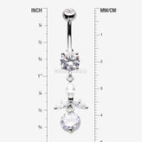 Detail View 1 of Tri-Marquise Floral Leaf Sparkles Belly Button Ring-Clear Gem