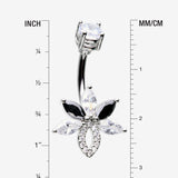 Detail View 1 of Marquise Brilliance Leaflet Flower Sparkle Belly Button Ring-Clear Gem/Black