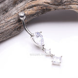 Detail View 2 of Enchant Sparkle Teardrop Princess Dangle Belly Button Ring-Clear Gem