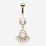 Golden Magnificent Sparkle Floral Teardrop Belly Button Ring
