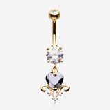 Golden Black Heart Elegance Sparkle Belly Button Ring-Clear Gem/Black