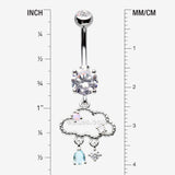 Detail View 1 of Adorable Cloud Rainy Sparkles Belly Button Ring-Clear Gem/Pink/Aqua