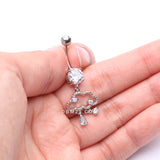 Detail View 3 of Adorable Cloud Rainy Sparkles Belly Button Ring-Clear Gem/Pink/Aqua