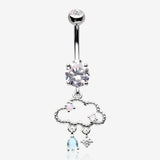 Adorable Cloud Rainy Sparkles Belly Button Ring-Clear Gem/Pink/Aqua