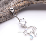 Detail View 2 of Adorable Cloud Rainy Sparkles Belly Button Ring-Clear Gem/Pink/Aqua