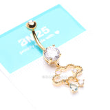 Detail View 4 of Golden Adorable Cloud Rainy Sparkles Belly Button Ring-Clear Gem/Pink/Aqua