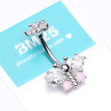 Detail View 4 of Spring Essence Butterfly Flower Sparkle Belly Button Ring-Clear Gem/Rose Quartz