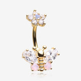 Golden Spring Essence Butterfly Flower Sparkle Belly Button Ring
