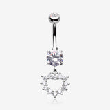 Brilliant Hollow Heart Sparkle Belly Button Ring-Clear Gem