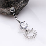 Detail View 2 of Brilliant Hollow Heart Sparkle Belly Button Ring-Clear Gem