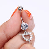 Detail View 3 of Brilliant Hollow Heart Sparkle Belly Button Ring-Clear Gem