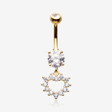 Golden Brilliant Hollow Heart Sparkle Belly Button Ring