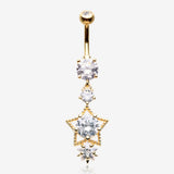 Golden Star Sparkle Shine Belly Button Ring-Clear Gem