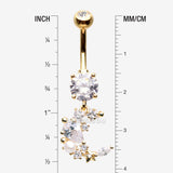 Detail View 1 of Golden Celestial Sparkle Crescent Moon Array Belly Button Ring-Clear Gem
