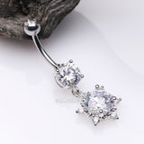 Detail View 2 of Brilliant Starburst Sparkle Belly Button Ring-Clear Gem