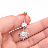 Detail View 3 of Brilliant Starburst Sparkle Belly Button Ring-Clear Gem