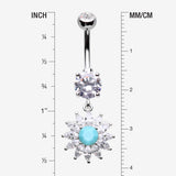 Detail View 1 of Marquise Sparkle Rays Turquoise Flower Belly Button Ring-Clear Gem/Turquoise