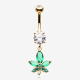 Golden Sparkle Cannabis Leaf Belly Button Ring
