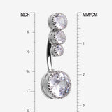 Detail View 1 of Brilliant Sparkle Cascading Dew Drop Top Belly Button Ring-Clear Gem