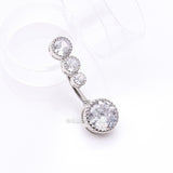 Detail View 2 of Brilliant Sparkle Cascading Dew Drop Top Belly Button Ring-Clear Gem