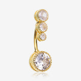 Golden Brilliant Sparkle Cascading Dew Drop Top Belly Button Ring-Clear Gem