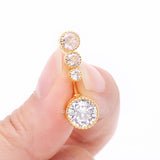 Detail View 3 of Golden Brilliant Sparkle Cascading Dew Drop Top Belly Button Ring-Clear Gem