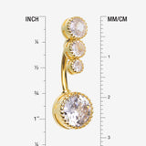 Detail View 1 of Golden Brilliant Sparkle Cascading Dew Drop Top Belly Button Ring-Clear Gem
