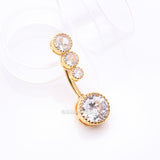 Detail View 2 of Golden Brilliant Sparkle Cascading Dew Drop Top Belly Button Ring-Clear Gem