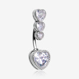 Brilliant Sparkle Cascading Heart Drop Top Belly Button Ring