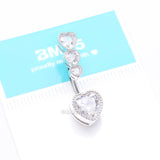 Detail View 4 of Brilliant Sparkle Cascading Heart Drop Top Belly Button Ring-Clear Gem