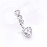 Detail View 2 of Brilliant Sparkle Cascading Heart Drop Top Belly Button Ring-Clear Gem