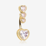 Golden Brilliant Sparkle Cascading Heart Drop Top Belly Button Ring