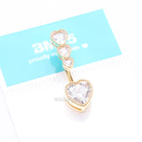 Detail View 4 of Golden Brilliant Sparkle Cascading Heart Drop Top Belly Button Ring-Clear Gem