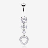 Grand Heart Bow-Tie Gem Sparkle Dangle Belly Button Ring