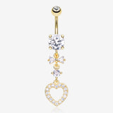 Golden Grand Heart Bow-Tie Gem Sparkle Dangle Belly Button Ring